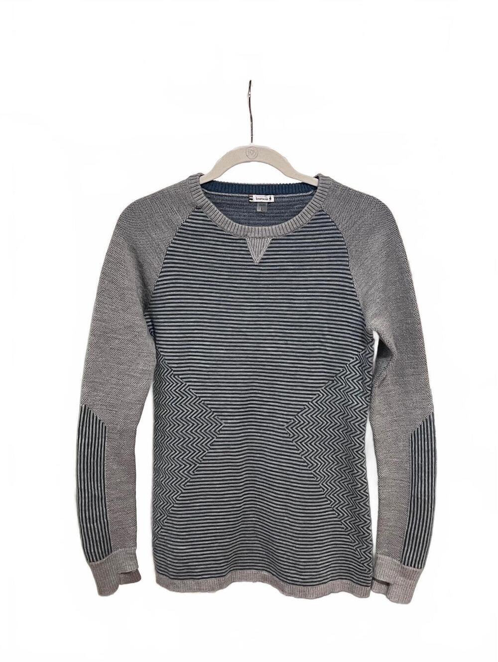 Smartwool gray blue striped merino wool long sleeve knit sweater size Large
